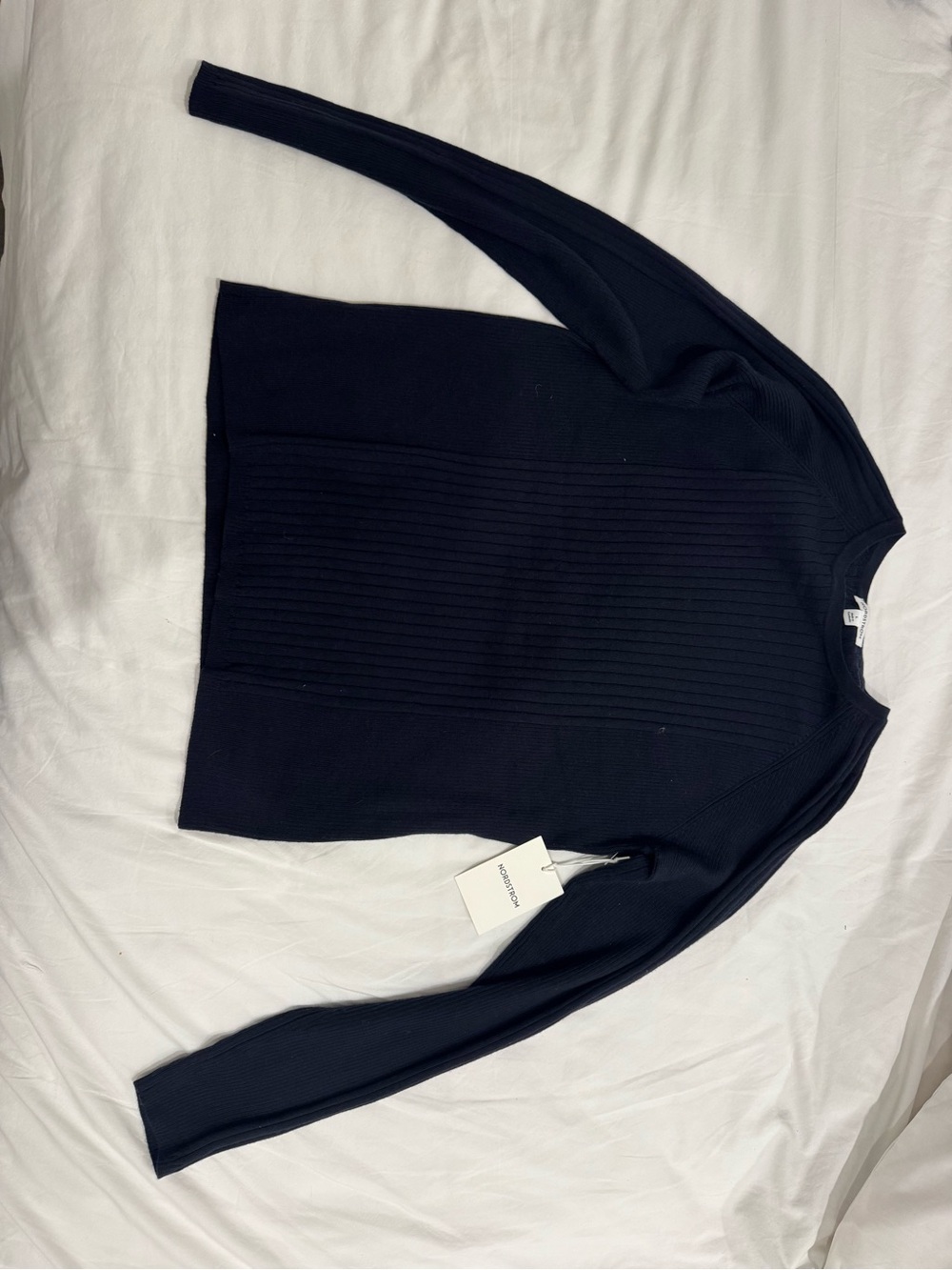 Nordstrom Navy Ribbed-Panel Crewneck Sweater